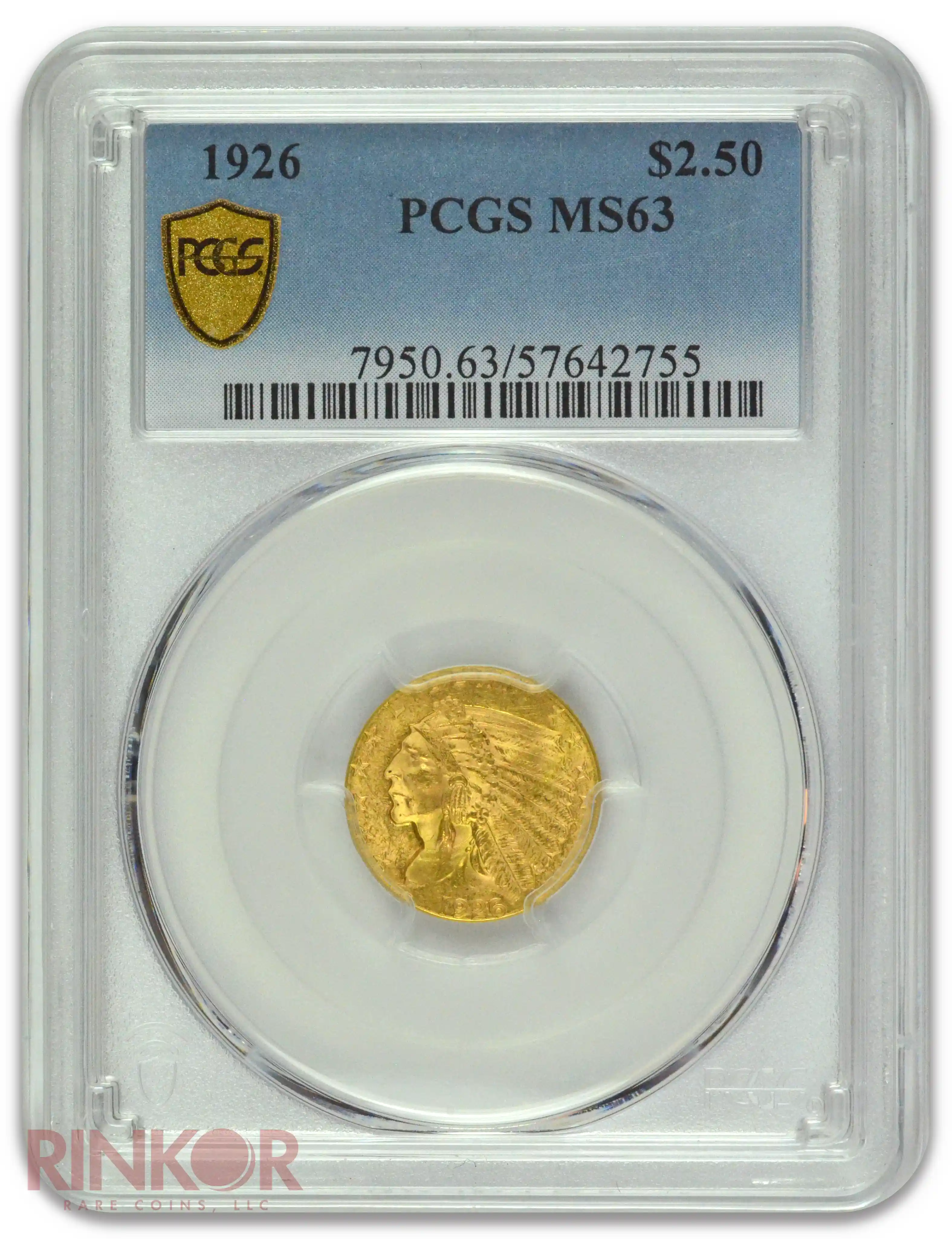 1926 $2.50 Indian Head PCGS MS 63