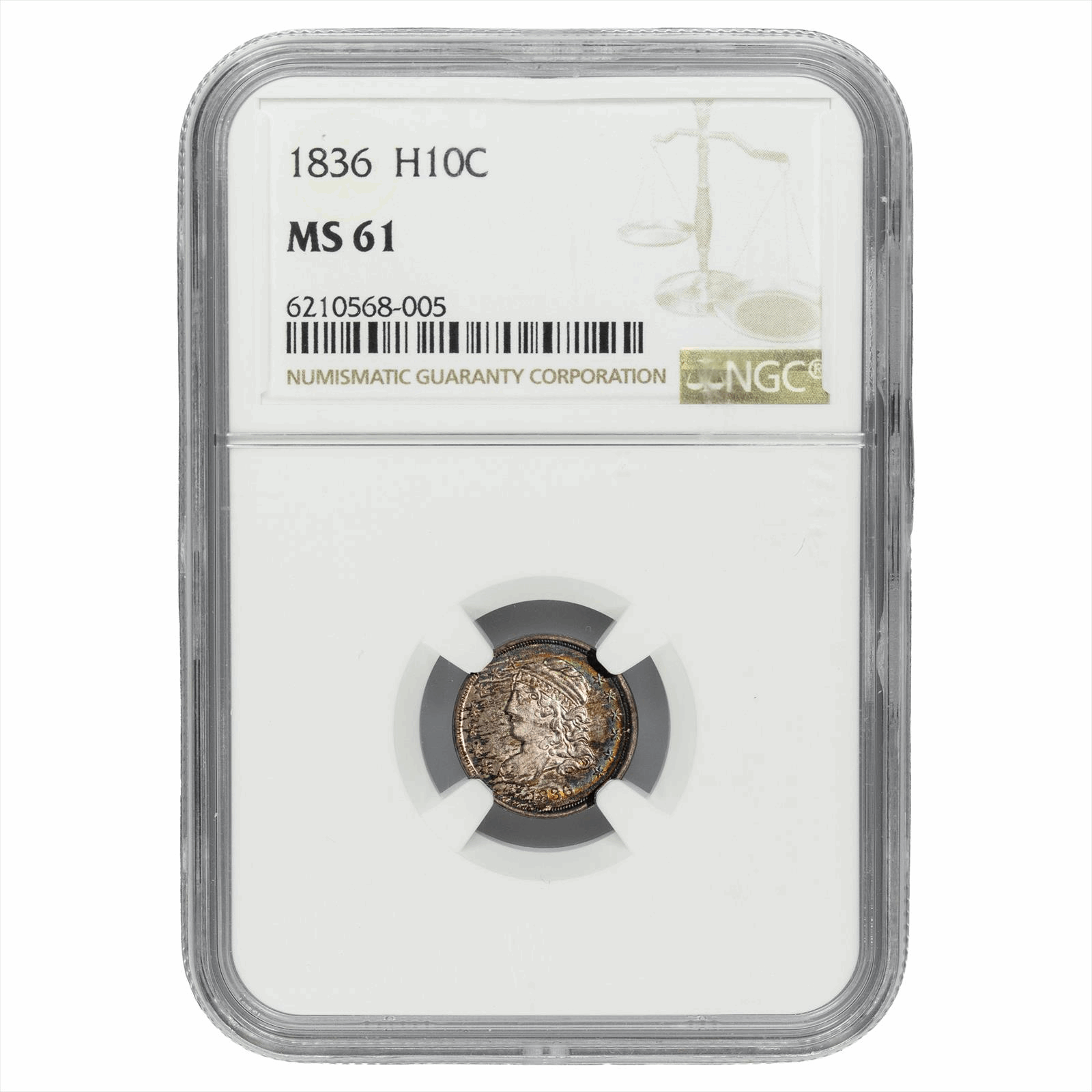 1836 Capped Bust Half Dime H10C NGC MS 61