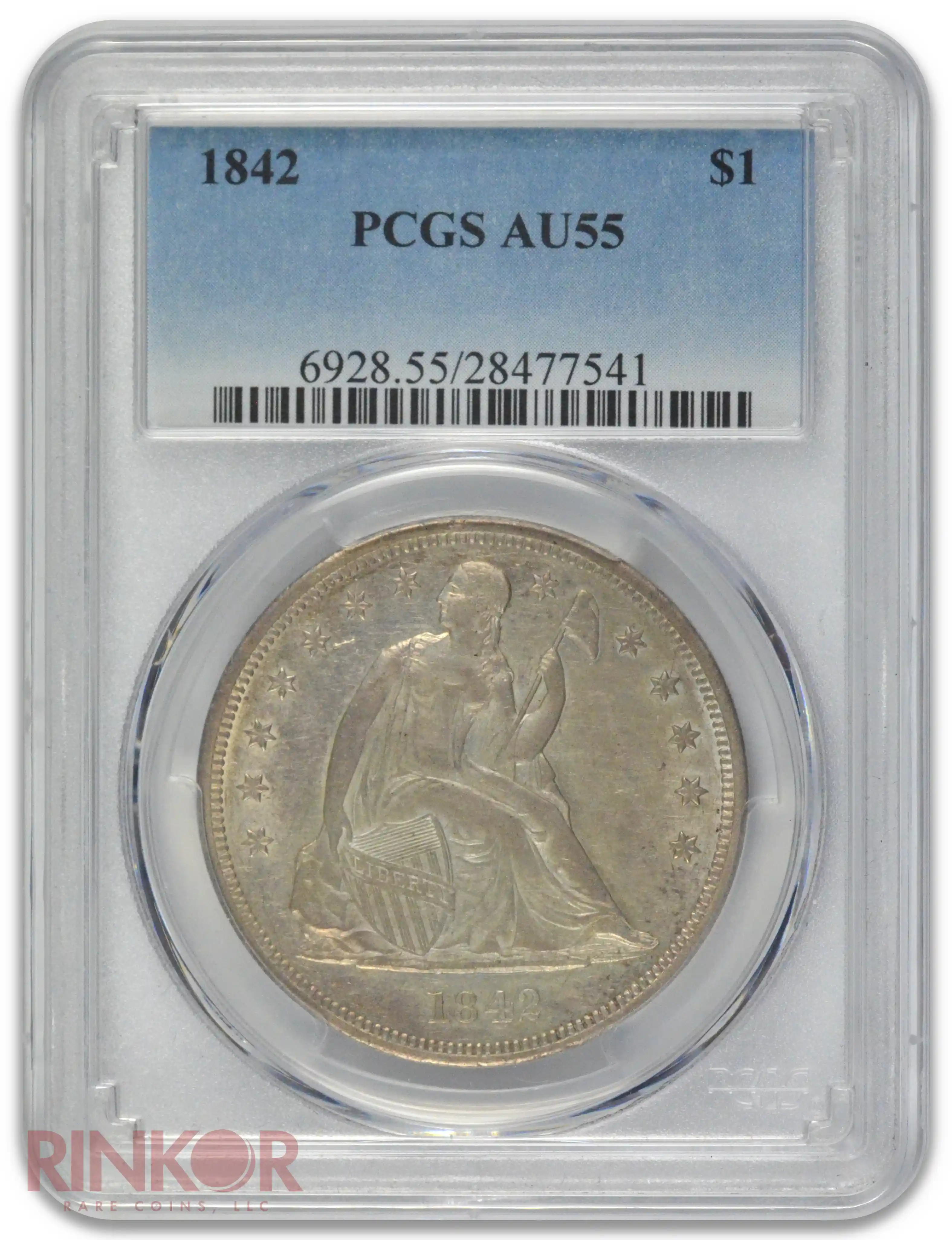 1842 $1 Seated Dollar PCGS AU-55