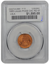 1955 Lincoln PCGS CAC RD 67