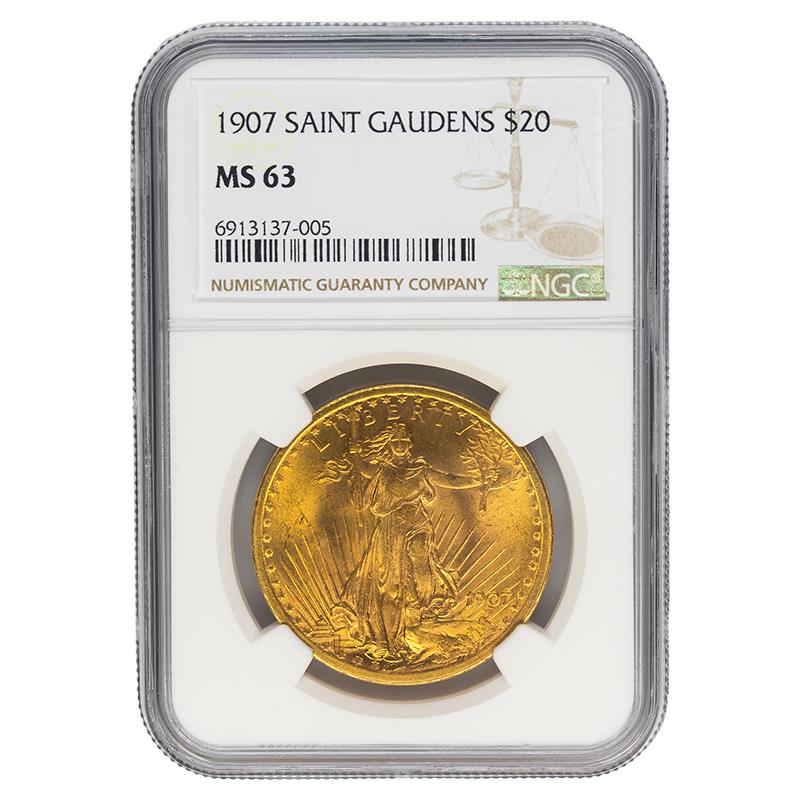 1907 St. Gaudens Double Eagle, $20 NGC MS63 - Very Nice Coin, PQ+