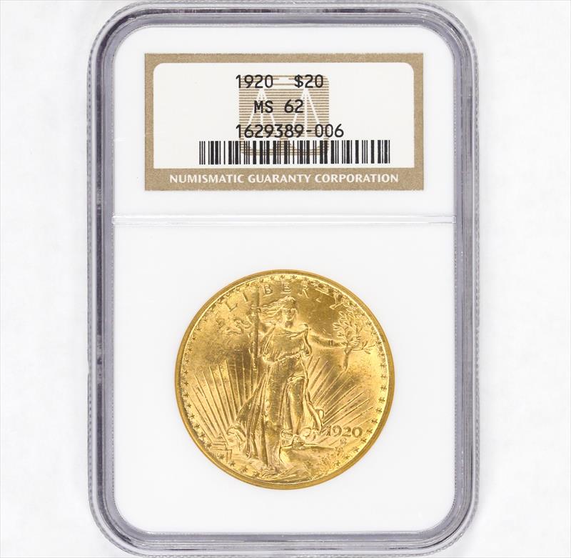 1920 $20 St. Gaudens Gold Double Eagle - NGC MS62 - Excellent Luster!