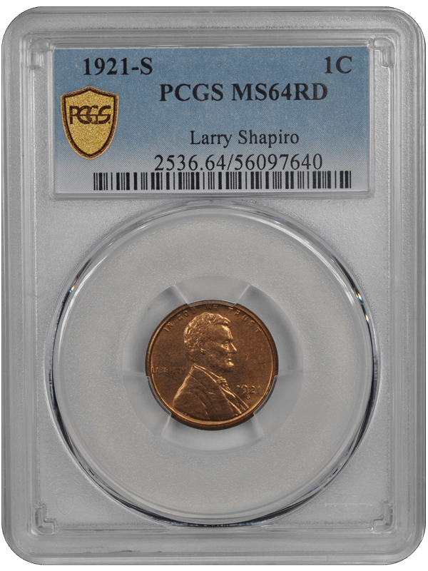 1921-S Lincoln PCGS RD 64