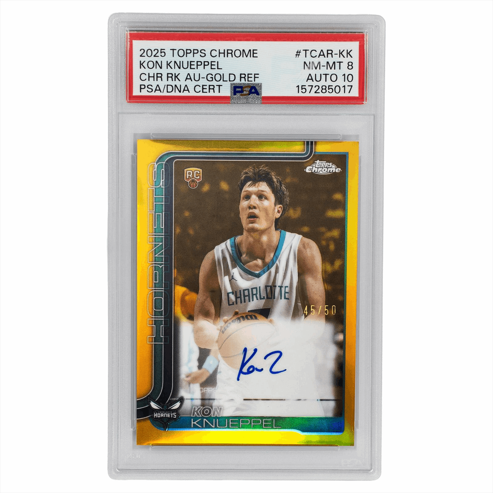 2025 TOPPS CHROME CHROME ROOKIE AUTOGRAPHS KON KNUEPPEL CHR RK AU-GOLD REF #TCAR-KK PSA NM-MT 8 Cert #157285017