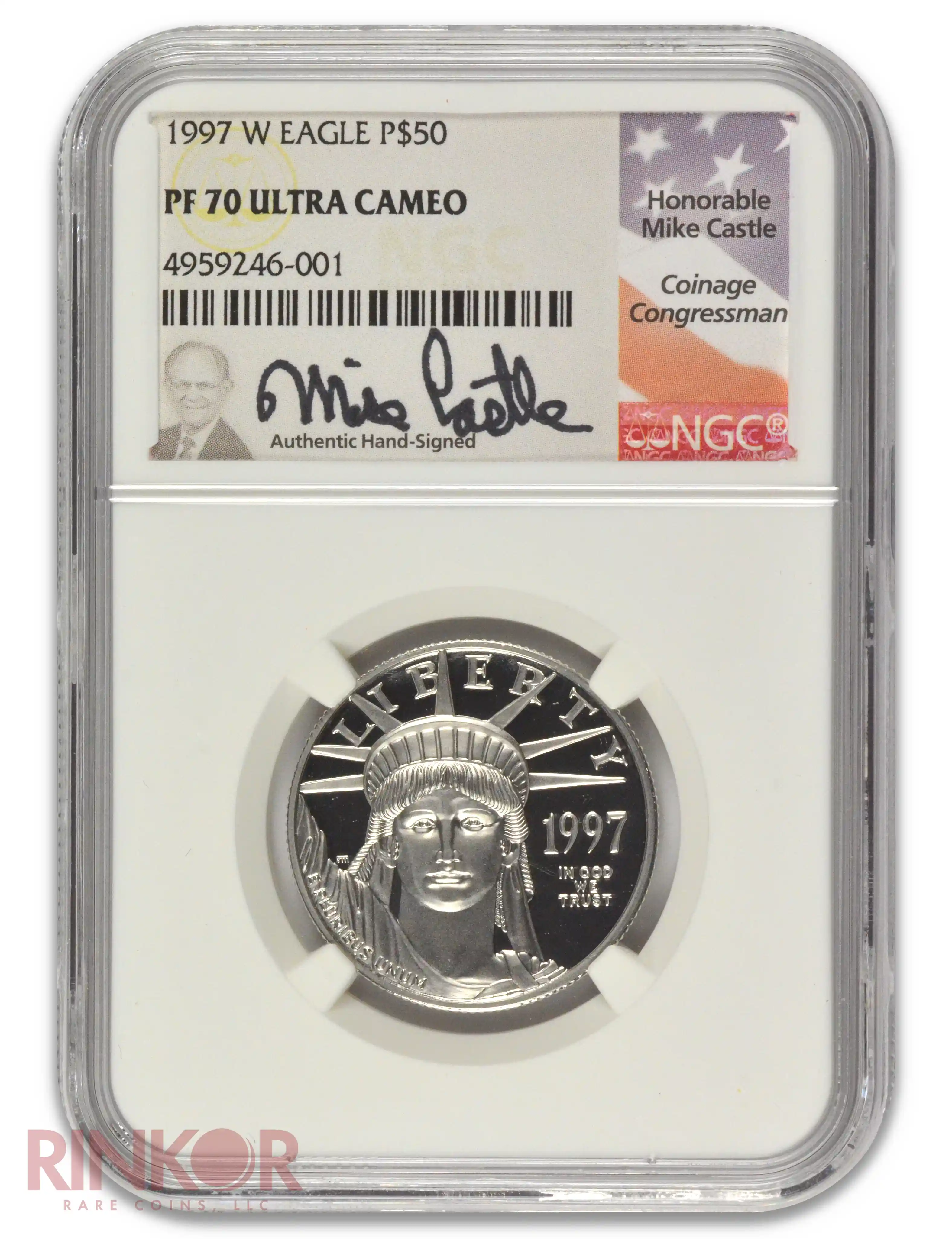 1997-W Platinum Eagle Mike Castle Signature P$50 NGC PF 70