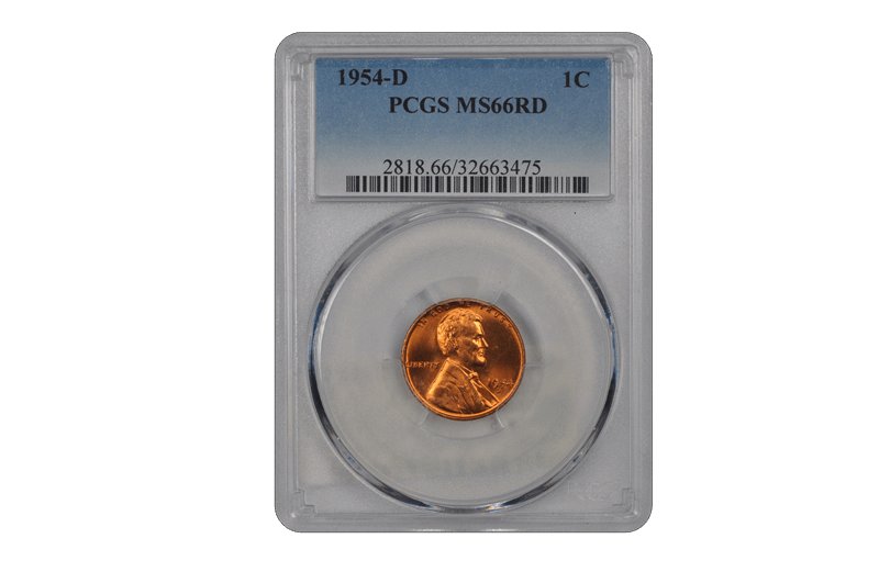 1954-D 1C Lincoln Cent - Type 1 Wheat Reverse PCGS RD #3441-9 MS66