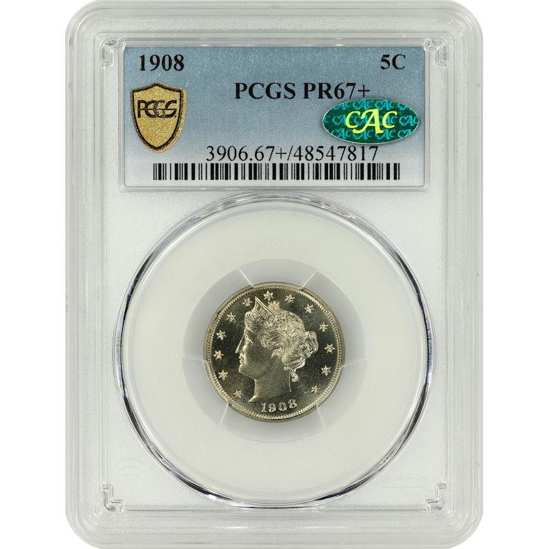 1908 Liberty V Nickel 5c PROOF PCGS and CAC PR67+ PCGS Gold Shield