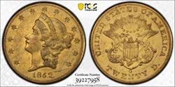 1852-O Liberty Head $20 PCGS AU50