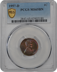 1957-D 1C Lincoln Cent - Type 1 Wheat Reverse PCGS BN #3439-1 MS65