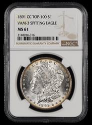1891 CC $1 VAM 3 Spitting Eagle Top 100 NGC MS 61