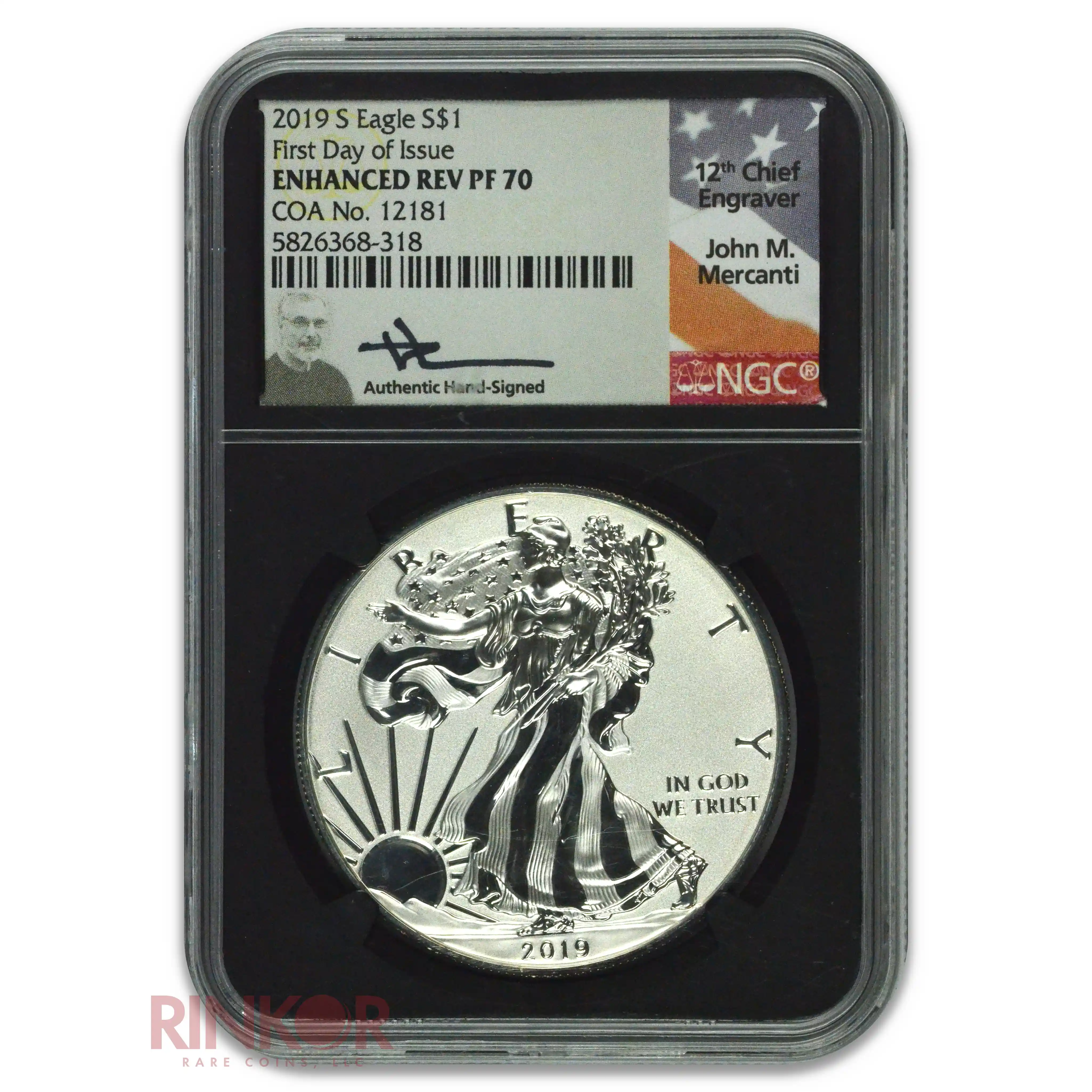 2019-S Enhanced Reverse Proof Silver Eagle S$1 First Day of Issue NGC PF 70