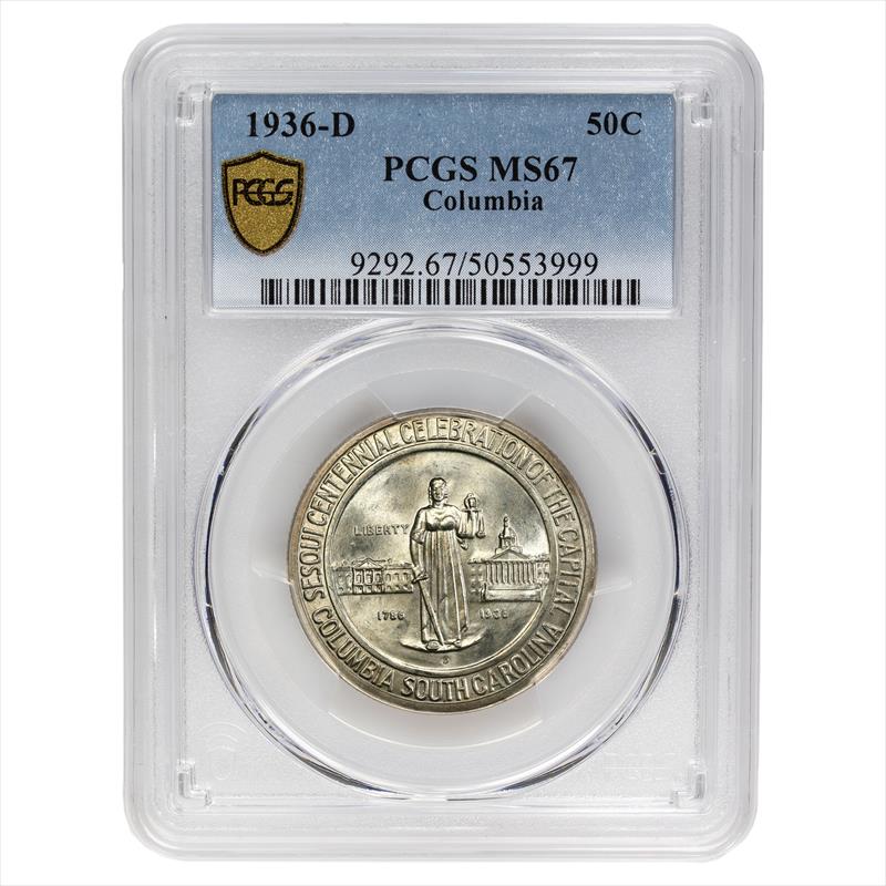 1936-D Columbia Commemorative Half Dollar, 50C PCGS MS 67