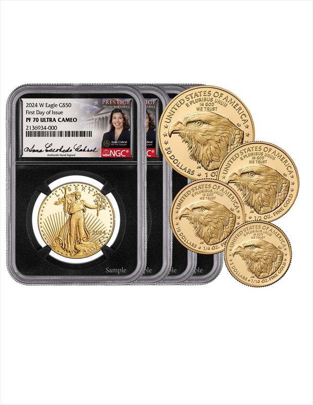 2024-W 4-Coin American Gold Eagles Set, FDI, PF70, NGC, Anna Cabral 