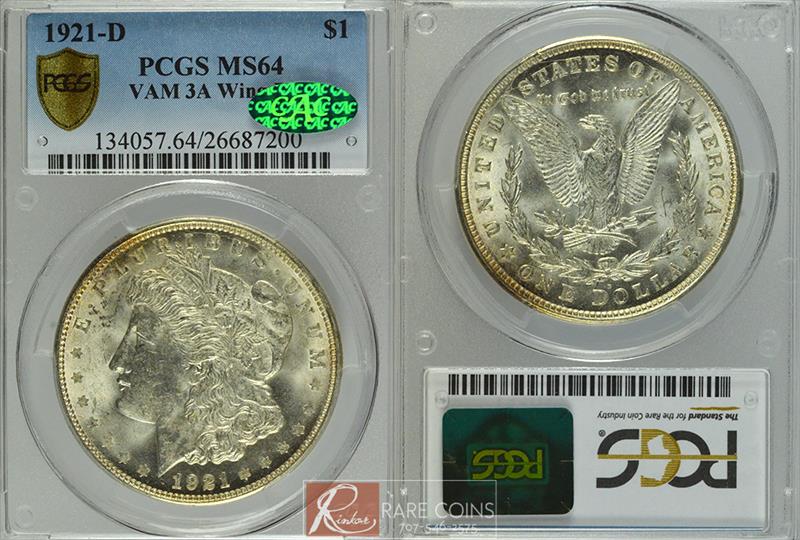 1921-D VAM 3A Wing Dot $1 PCGS MS 64 CAC
