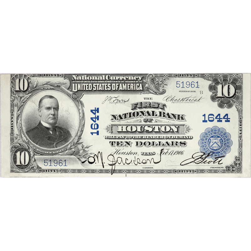 1902 First NB of Houston TX National Currency NB#1644 FR#625 S/N 51961