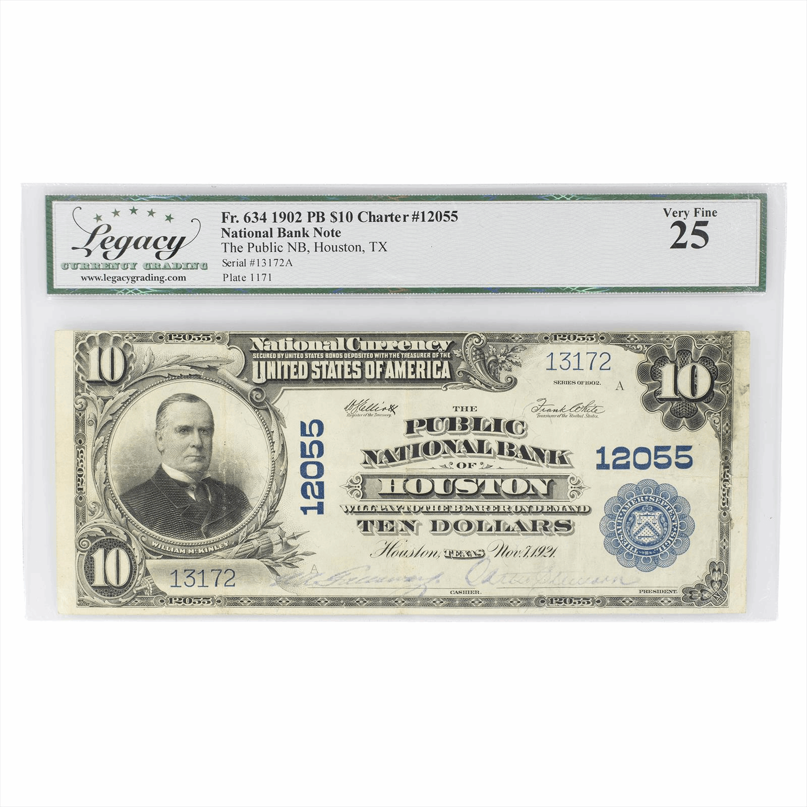 FR.634 1924 National Bank Note $10 Charter #12055 Houston TX Legacy VF 25