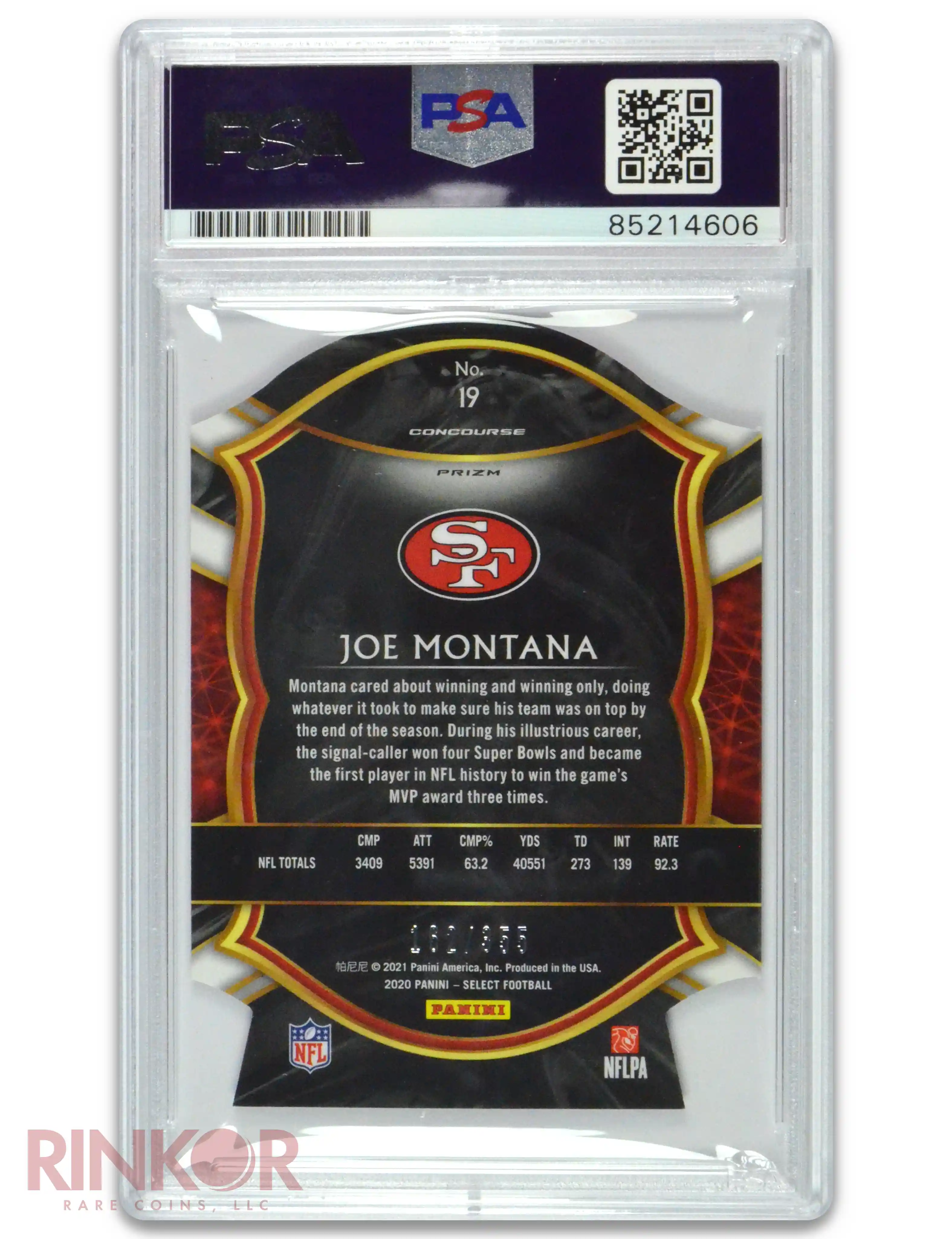 2020 Panini Select Die-Cut Auto Joe Montana #19 PSA/DNA AUTHENTIC