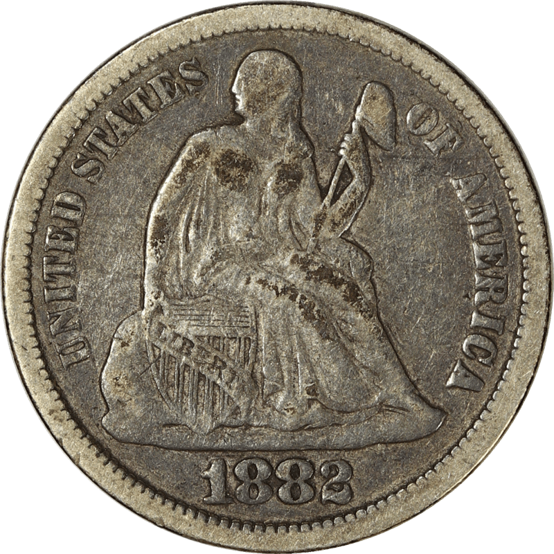 1882 Liberty Seated Dime 10c, Raw Ungraded Coin