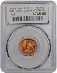 1940 Lincoln PCGS (CAC) RD 67+ 