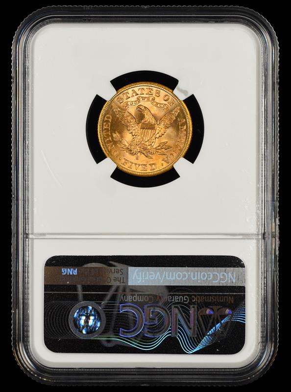 1901 S Large/Small S $5 Gold FS-501 Bill Fivaz Signature Label NGC MS 66 reverse