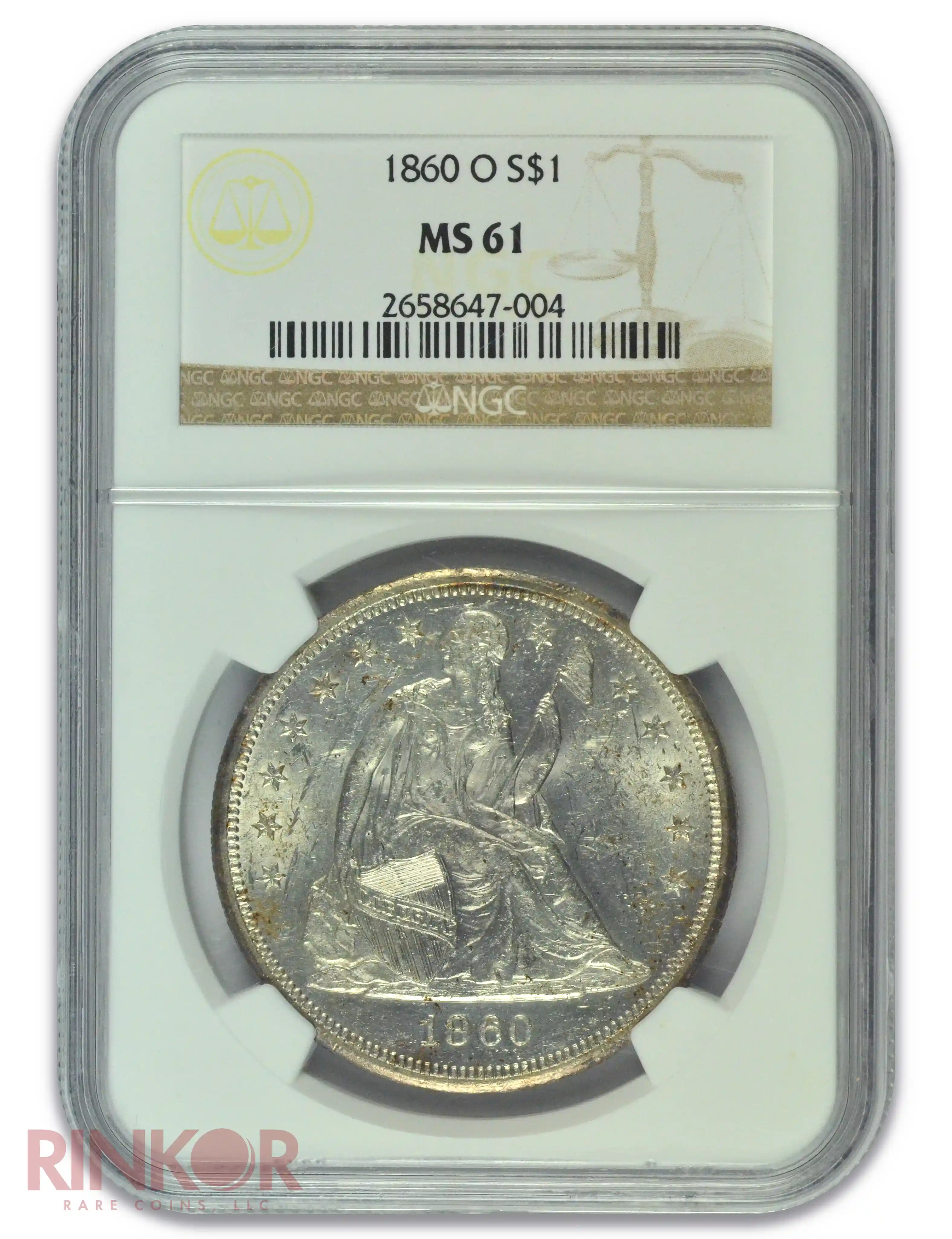 1860-O $1 Seated Dollar NGC MS 61