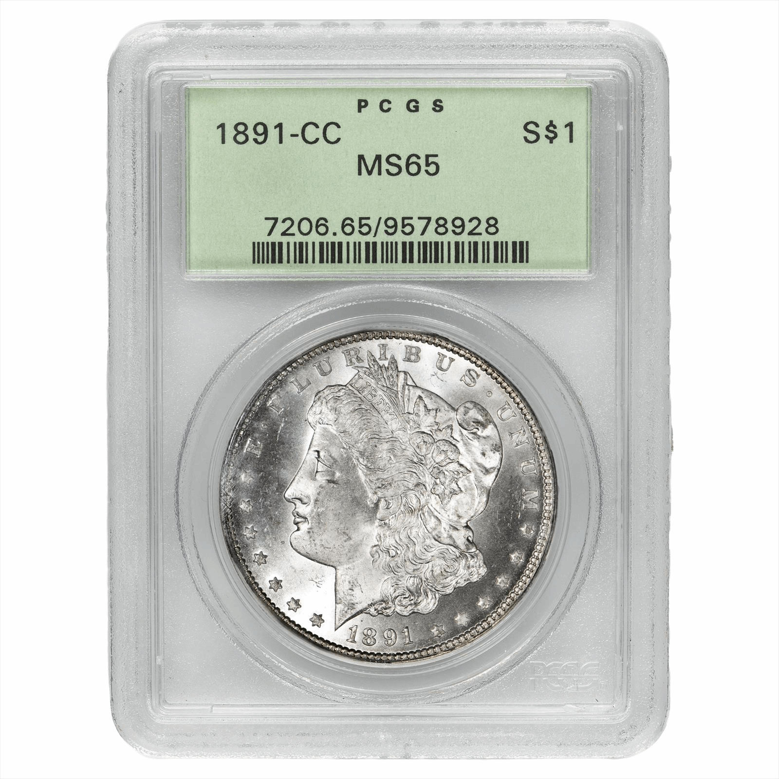 1891-CC Morgan Silver Dollar $1 PCGS MS 65