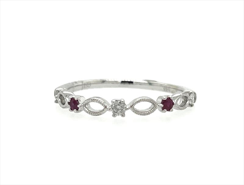 0.20cttw Diamond and Ruby Stackable Ring in 14k White Gold 