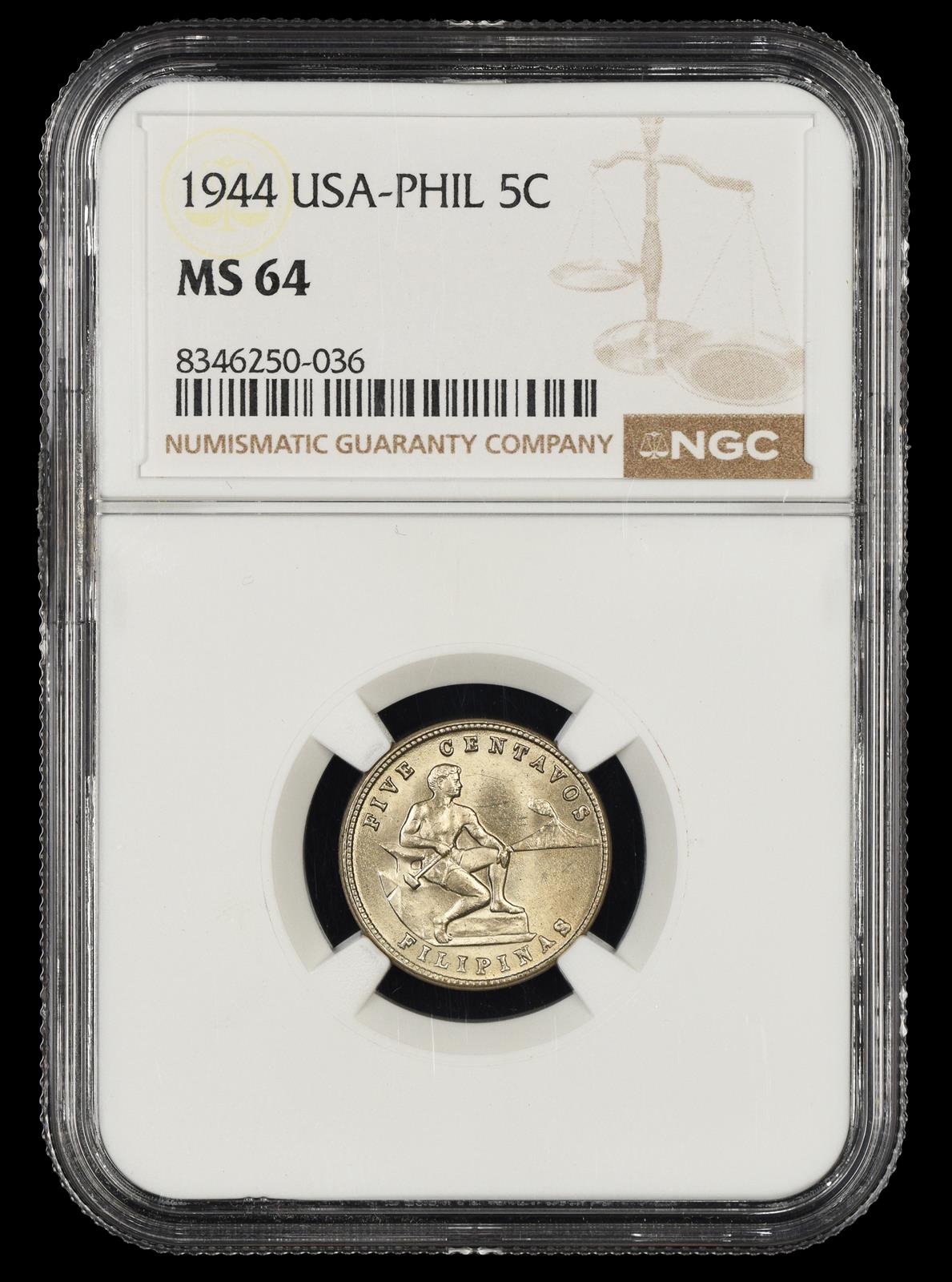 1944 Philippines 5 Centavos NGC MS64