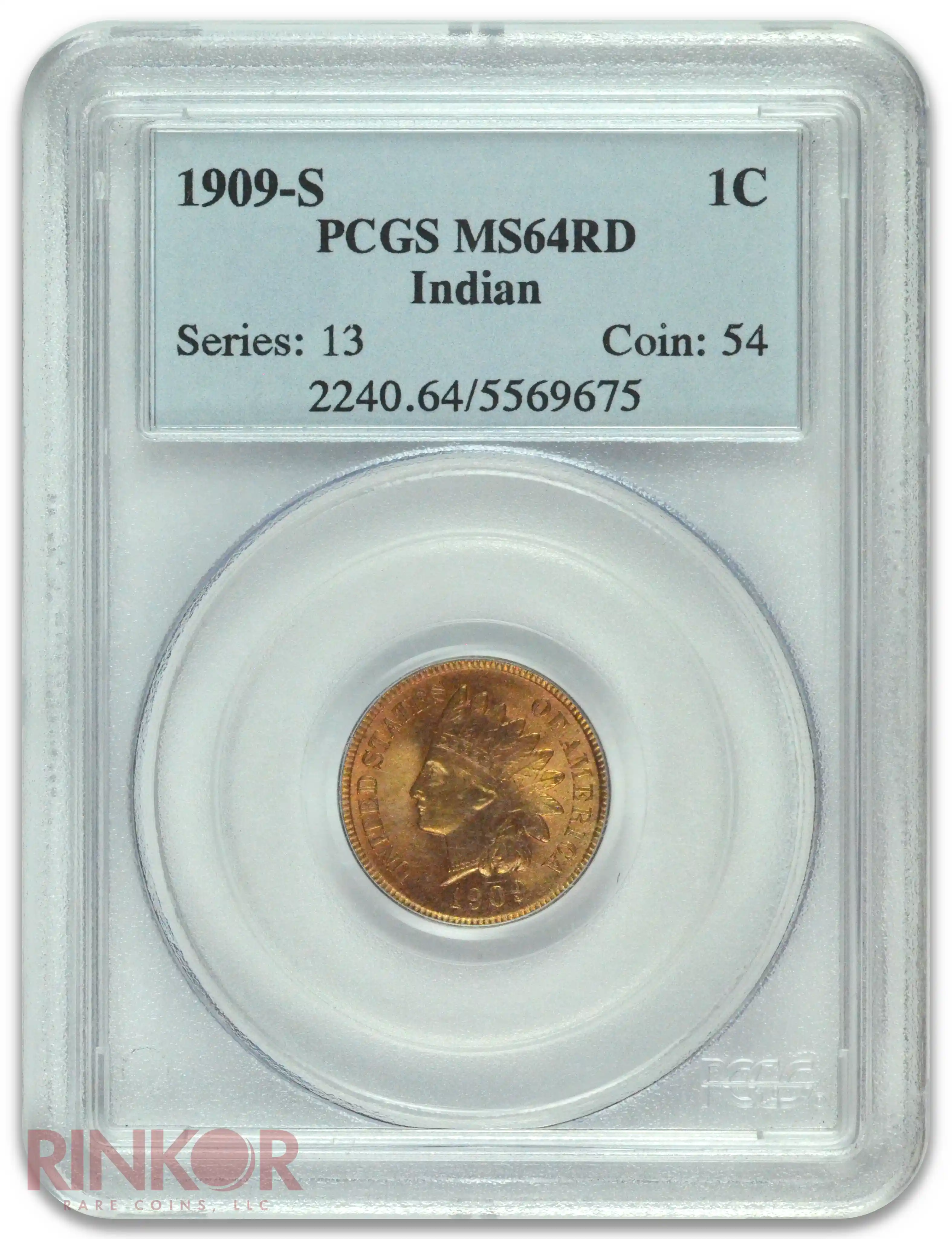 1909-S 1C Indian Cent PCGS MS 64 RD