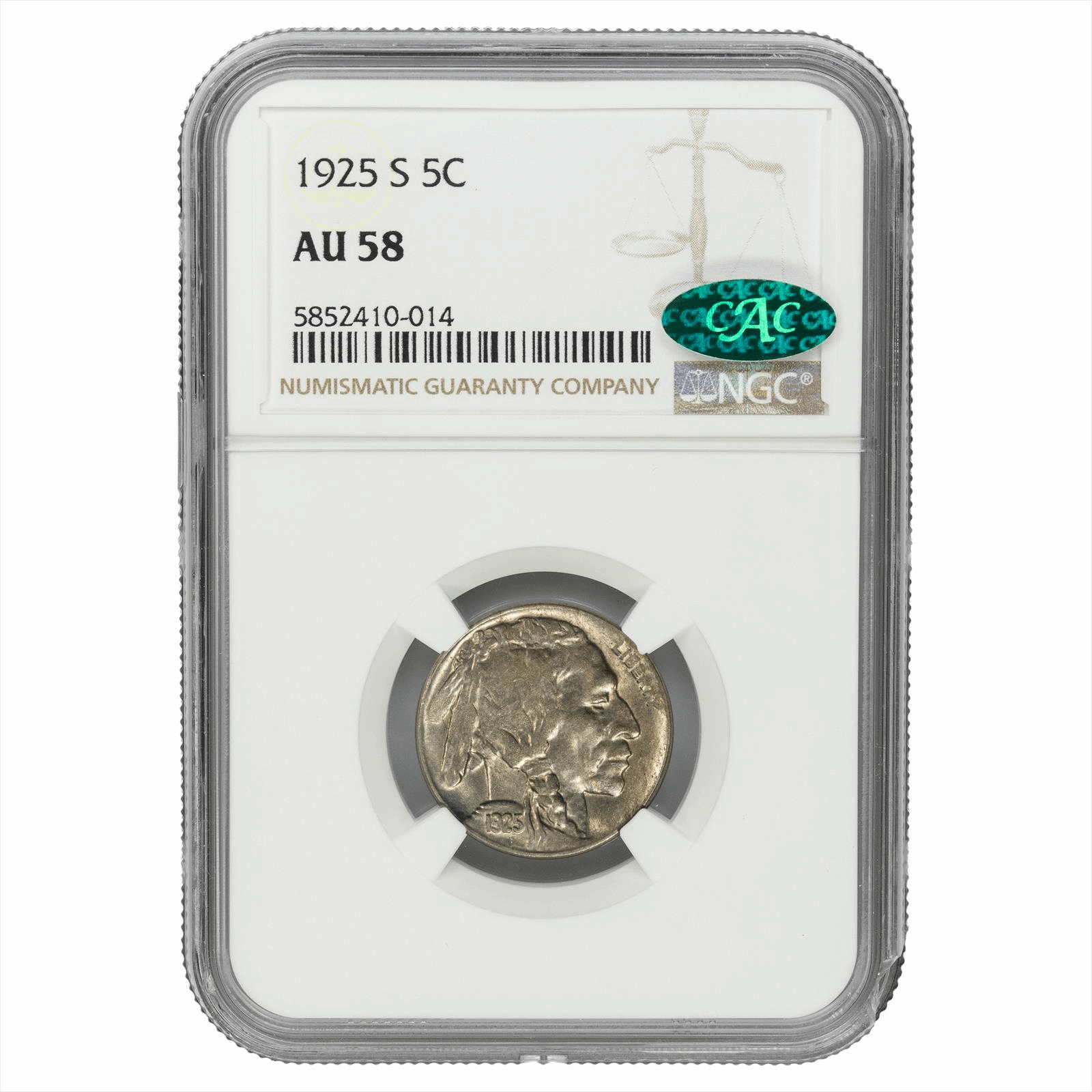 1925-S Type 2 Buffalo Nickel 5C NGC AU 58 CAC