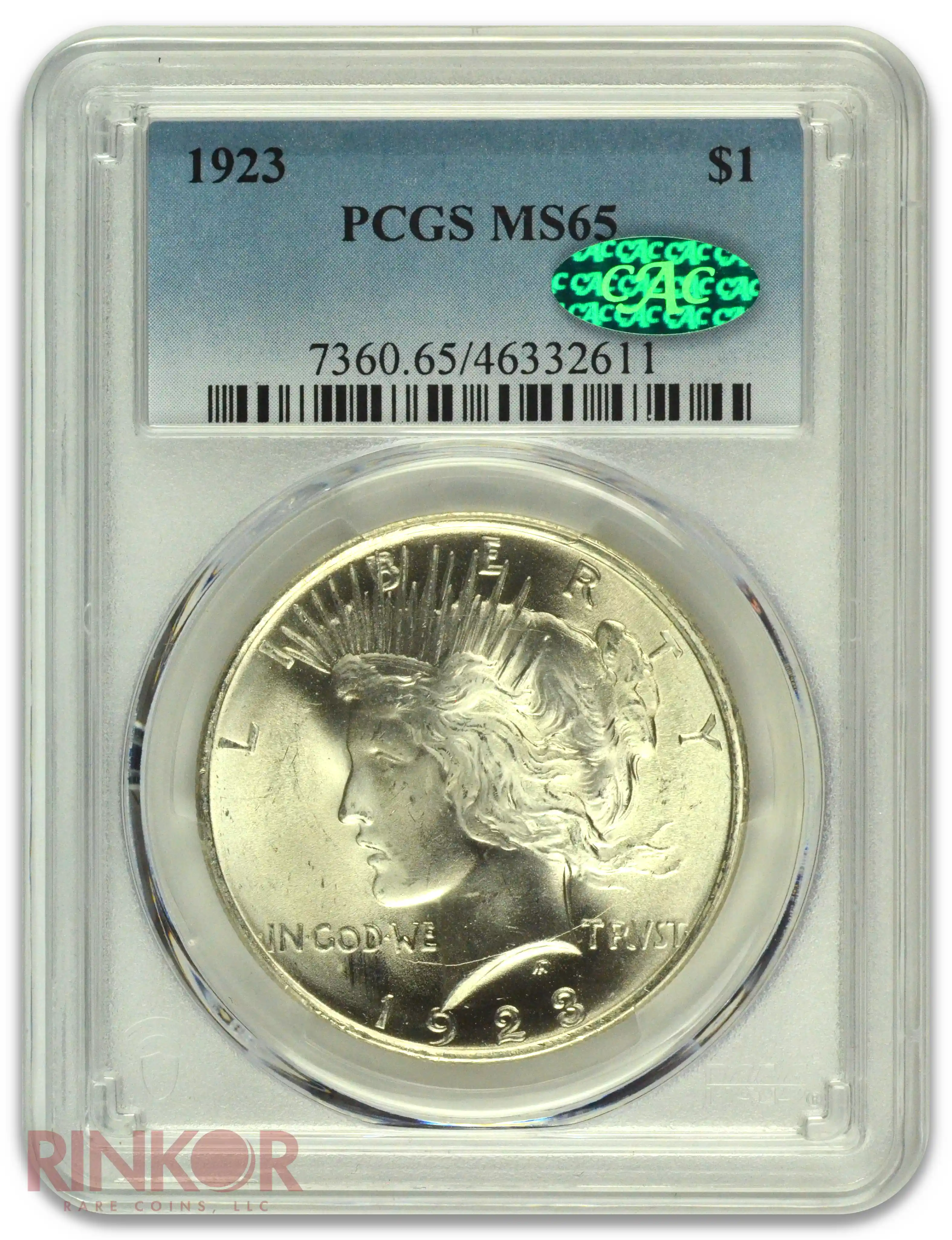 1923 $1 Peace Dollar PCGS MS 65 CAC