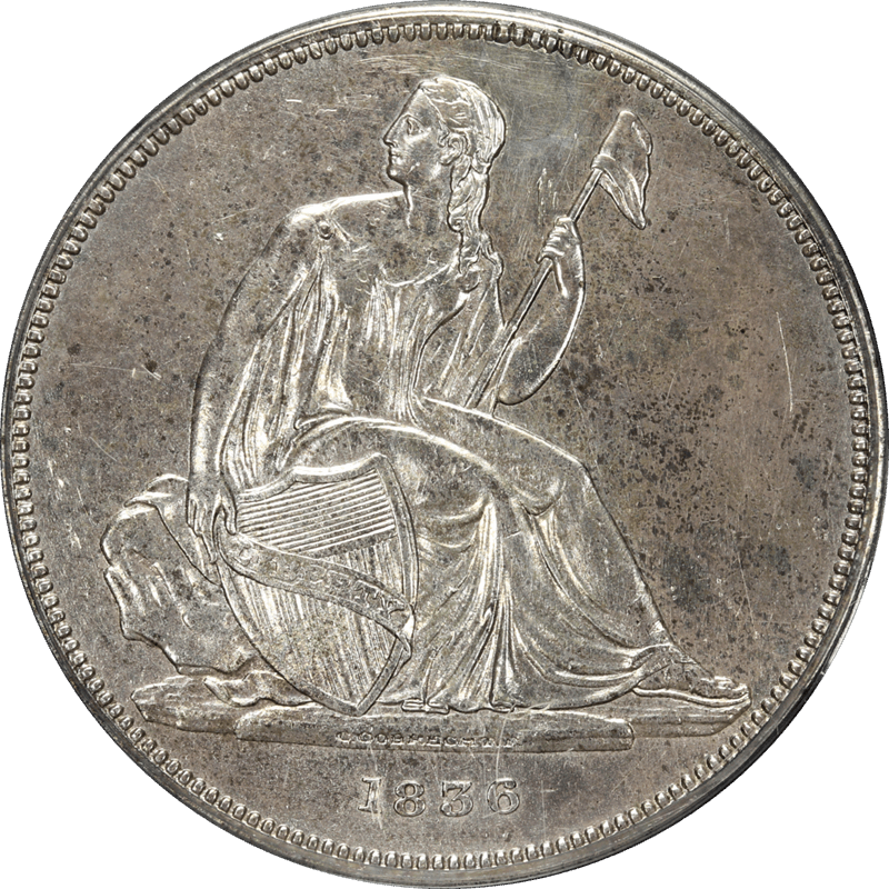 1836 Gobrecht Dollar, J-60 Original, Medal Alignment $1 PCGS About Uncirculated