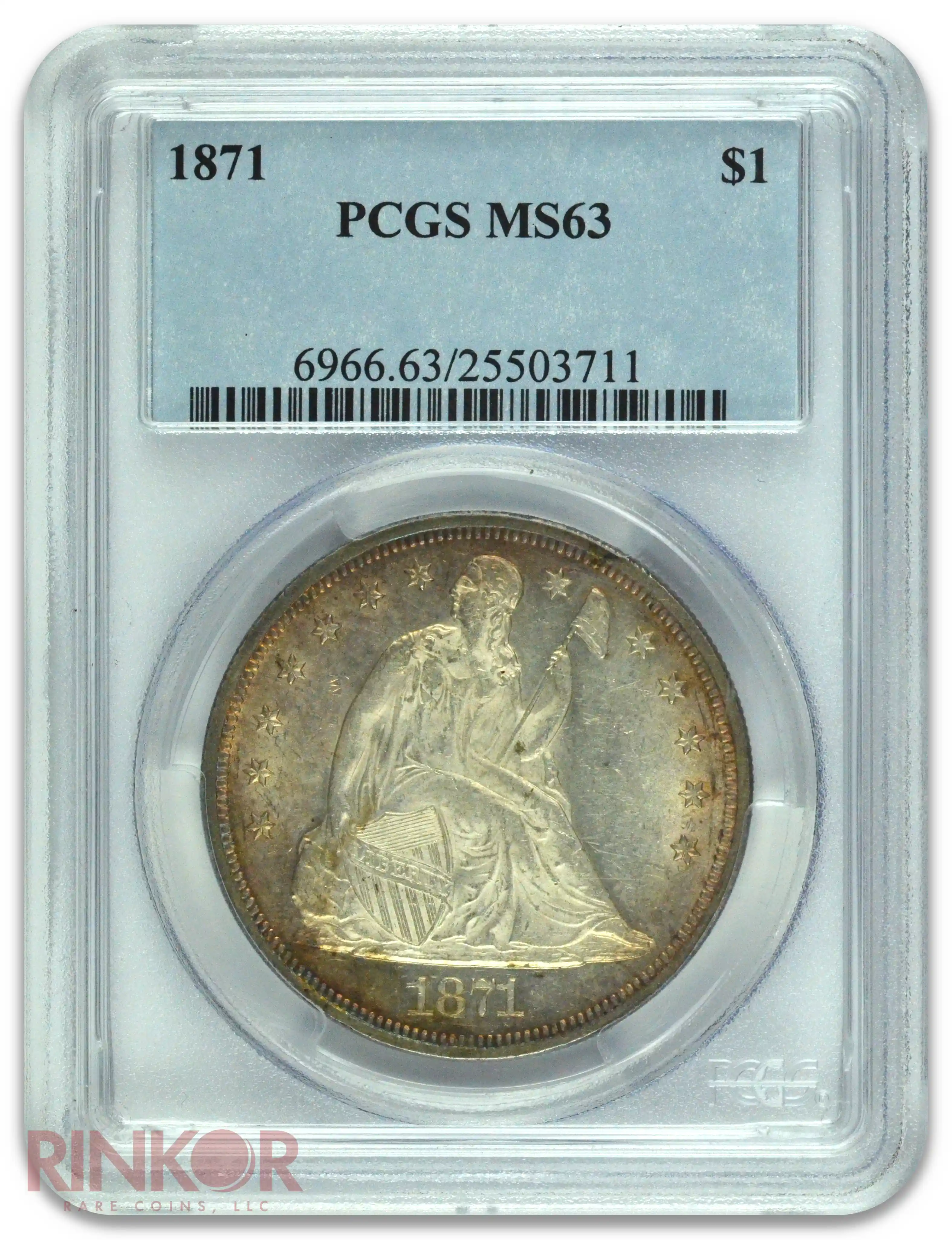 1871 $1 Seated Dollar PCGS MS 63