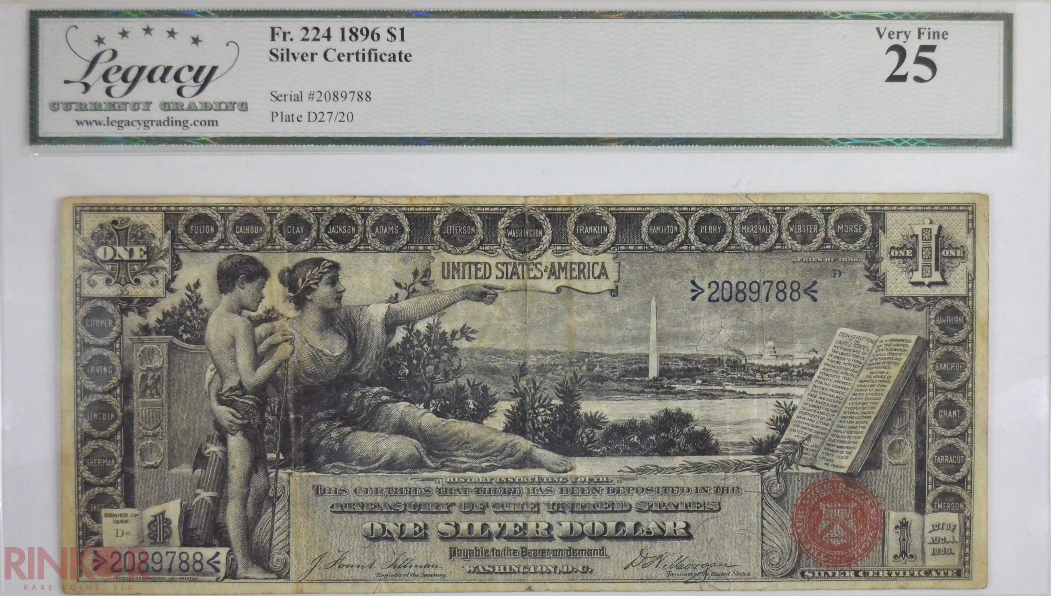 1896 $1 Fr. 224 Educational Silver Certificate LCG VF-25