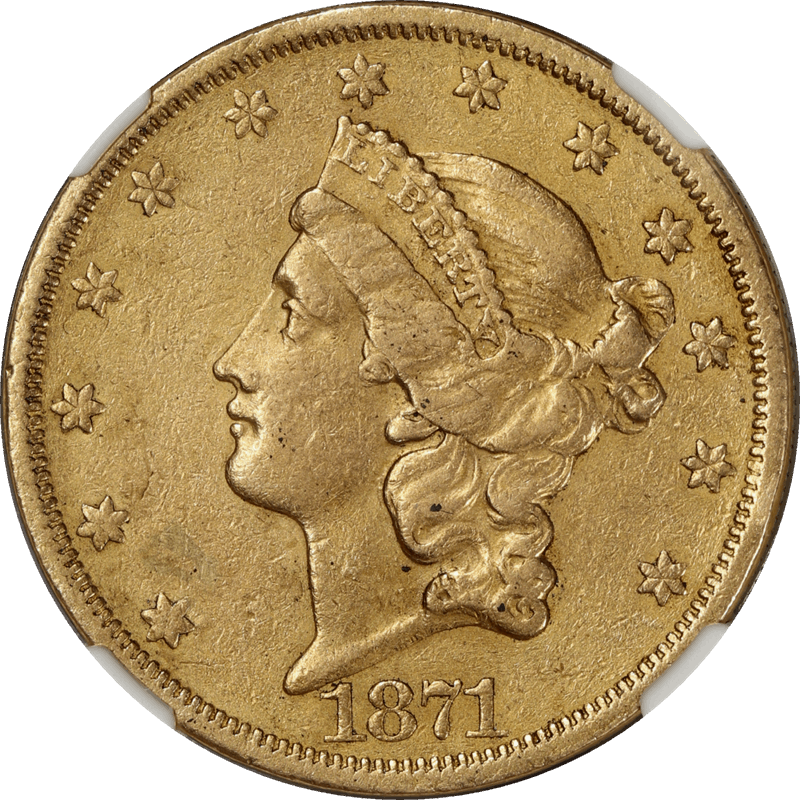 1871-CC Liberty $20 Gold Double Eagle, NGC AU Details - Low-Mintage Carson City Issue