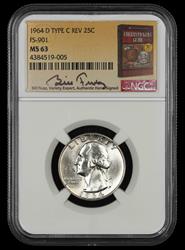 1964 D Washington Quarter NGC MS63 Type C Reverse FS-901 Bill Fivaz Signature Label MS63