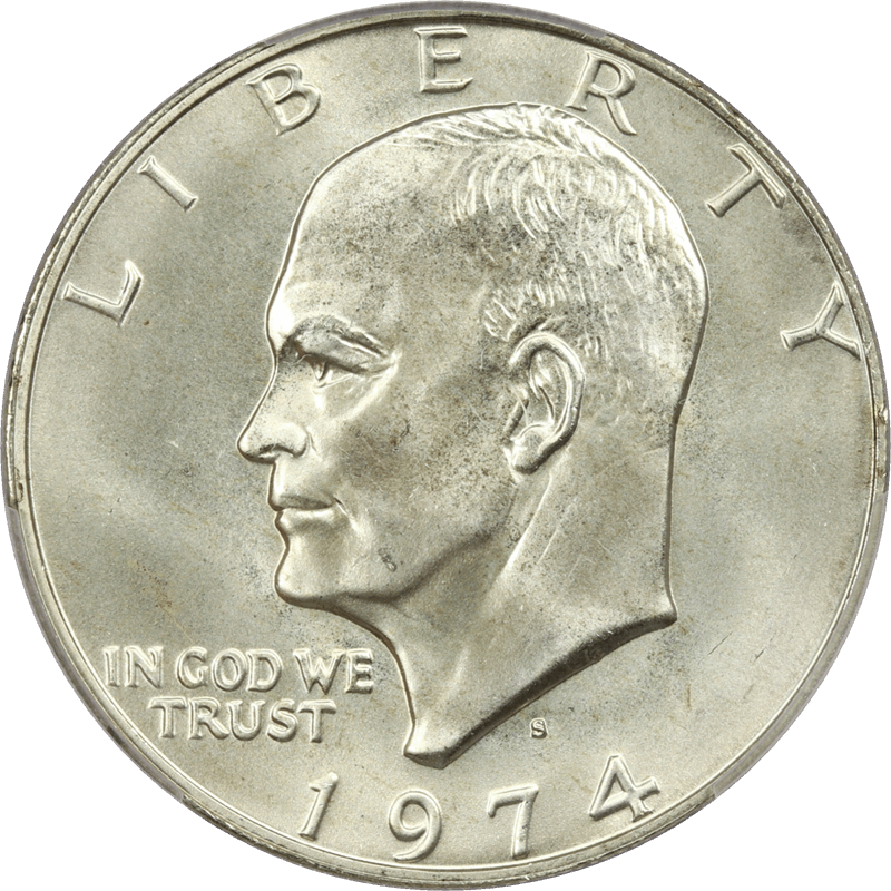 1974-S Eisenhower Silver Dollar $1, PCGS MS-67 Frosty White PQ+