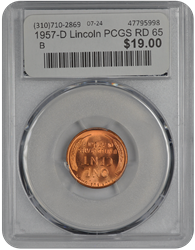 1957-D Lincoln PCGS RD 65