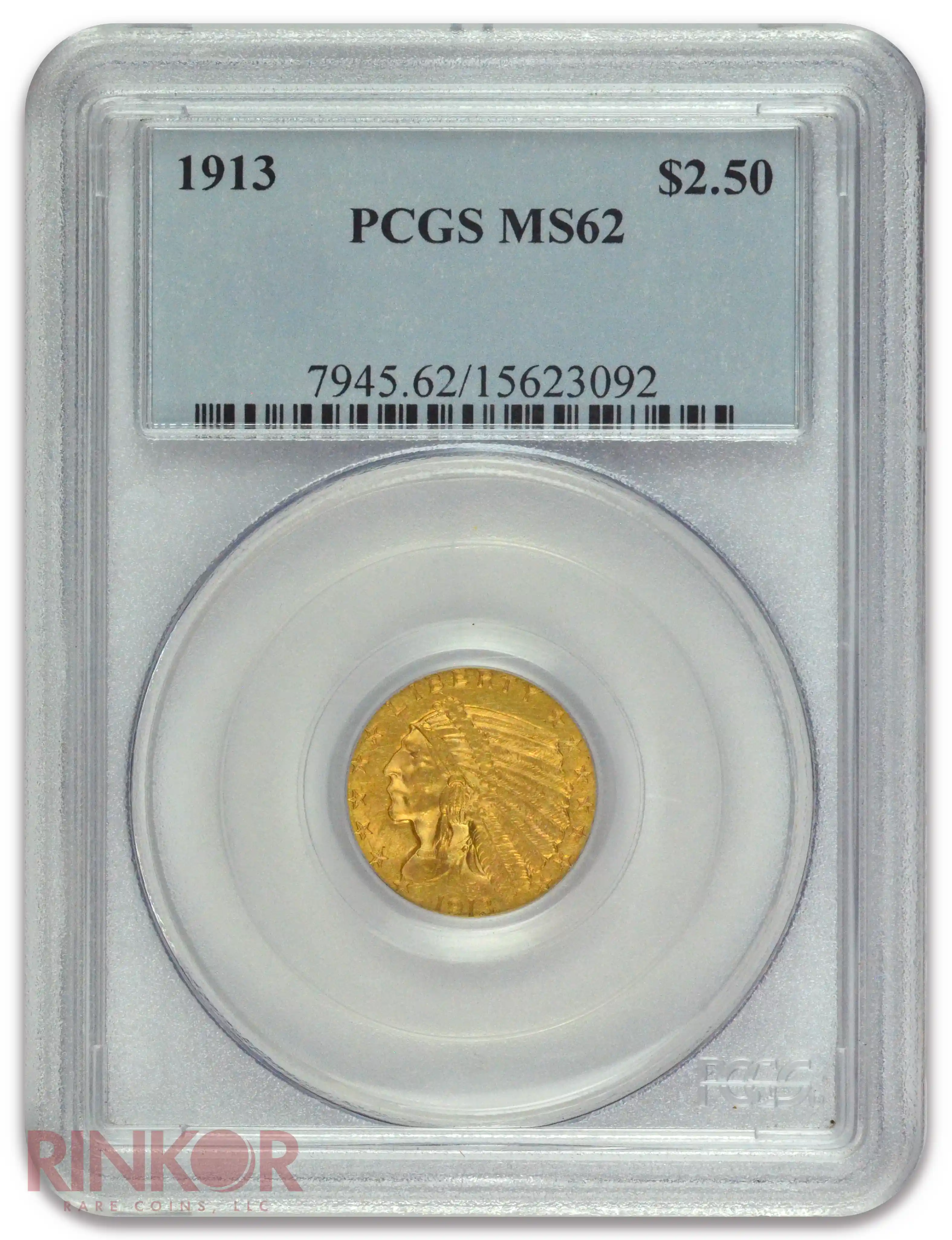 1913 $2.50 Indian Head PCGS MS 62 