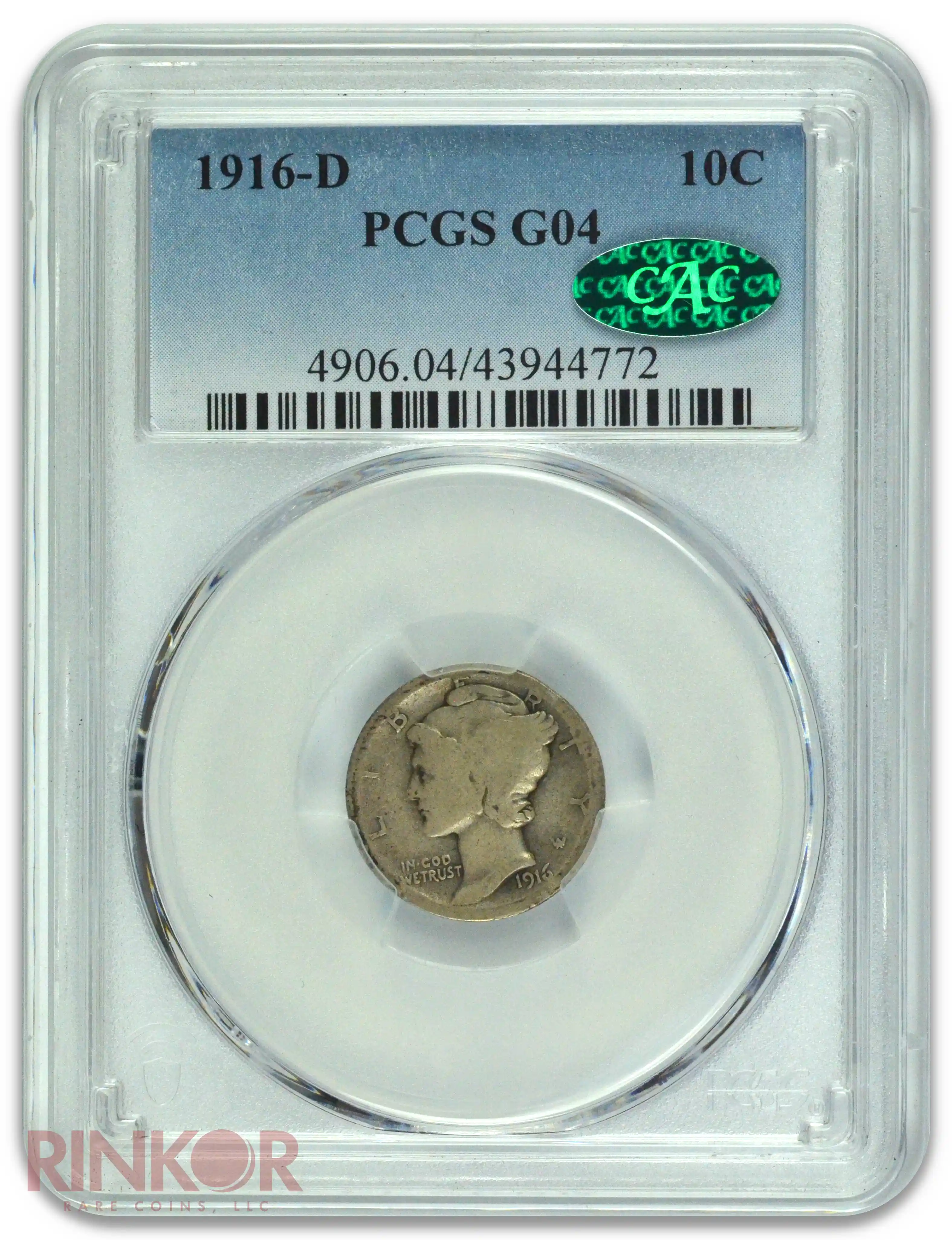 1916-D Mercury Dime PCGS G-04 CAC