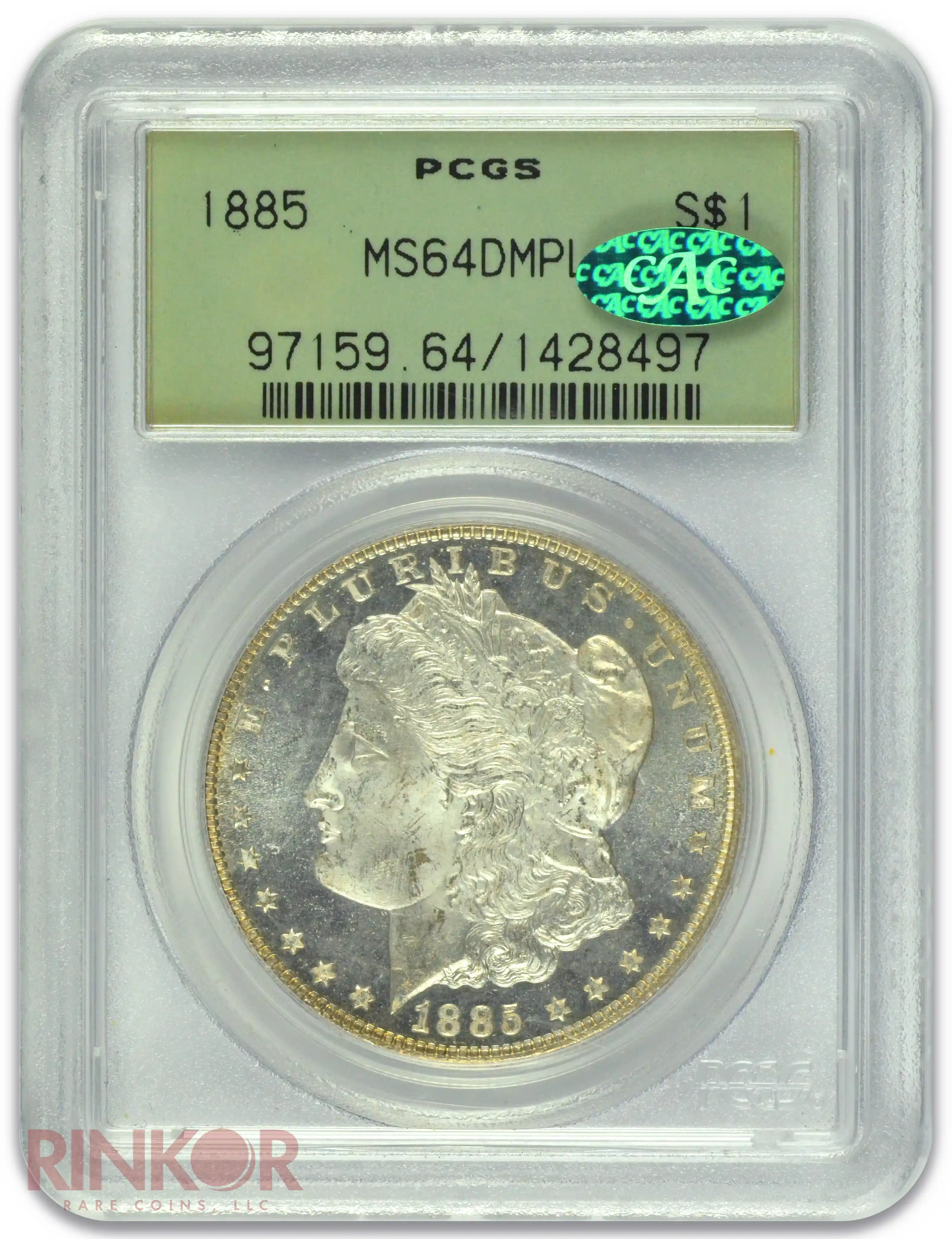 1885 $1 Morgan Dollar PCGS MS 64 DMPL CAC