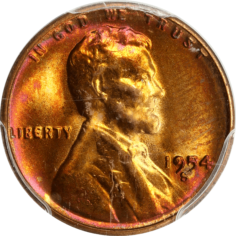 1954-S Lincoln Wheat Cent 1c, PCGS MS 65 RB - Amazing Color