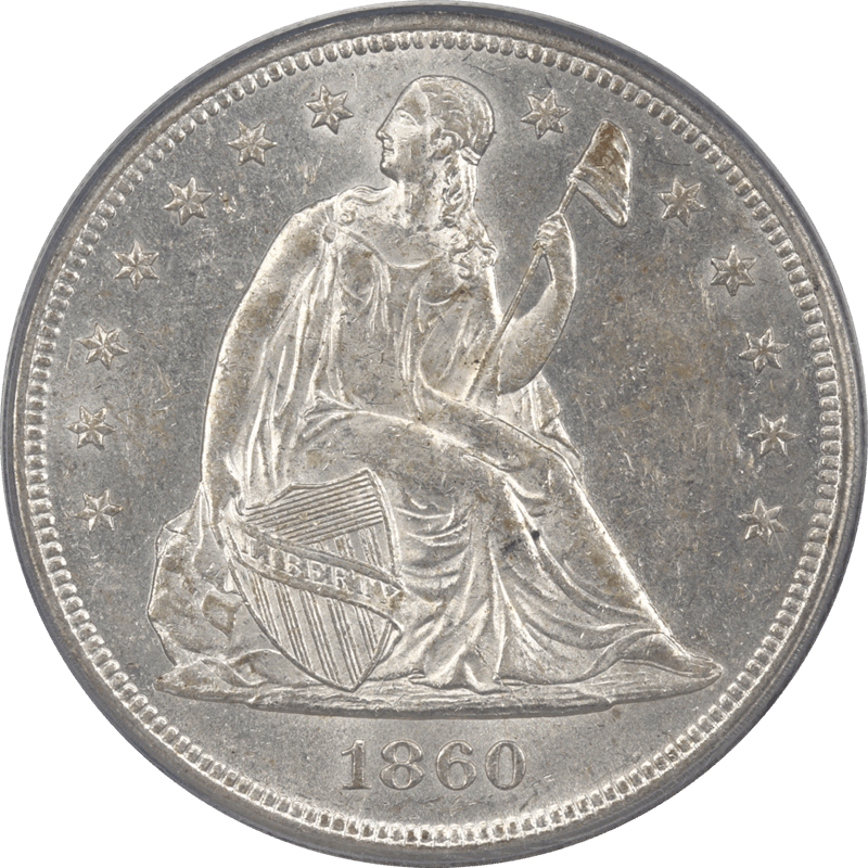 1860-O Liberty Seated Dollar $1 PCGS MS61 CAC - Nice White Coin