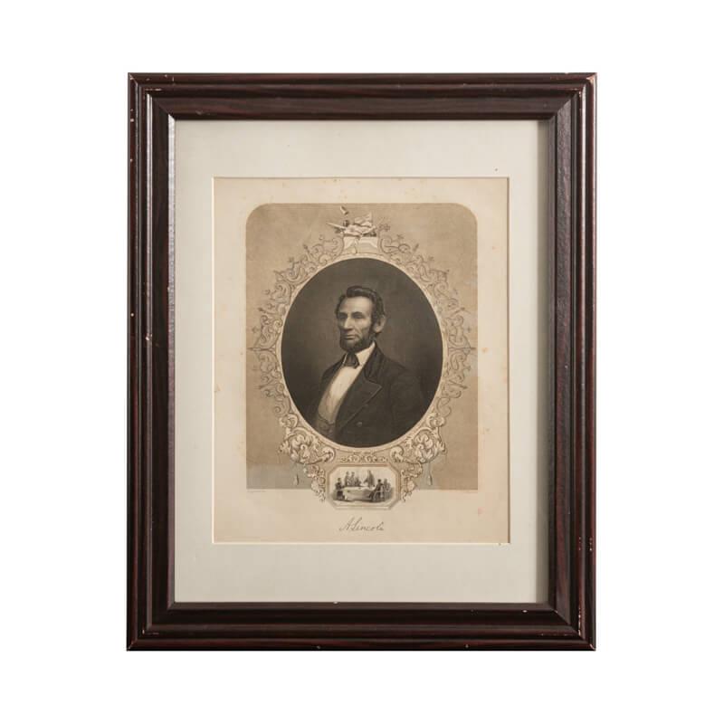 Abraham Lincoln Sepia Portrait Etching Inset Picture of Council