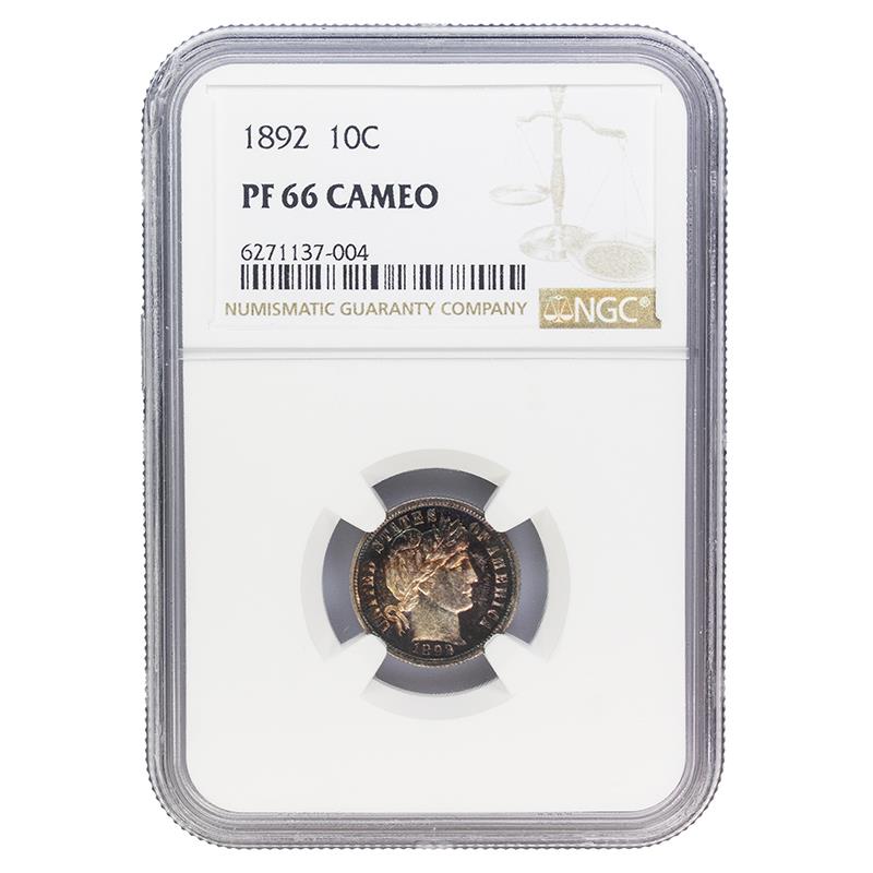 1892 Barber Dime, 10C NGC PF 66 CAMEO