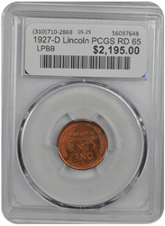1927-D Lincoln PCGS RD 65