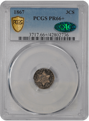 1867 3CS Three Cent Silver PCGS  (CAC) #3323-2 PR66+