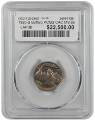1920-S Buffalo PCGS CAC MS 65