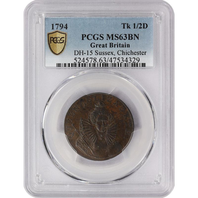 1794 Tk 1/2D Great Britain DH-15 Sussex, Chichester  PCGS MS63BN