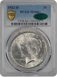 1922-D $1 Peace Dollar PCGS  (CAC) #3648-4 MS66+